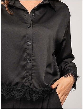 Camicia corta in raso bordata di pizzo olenka
