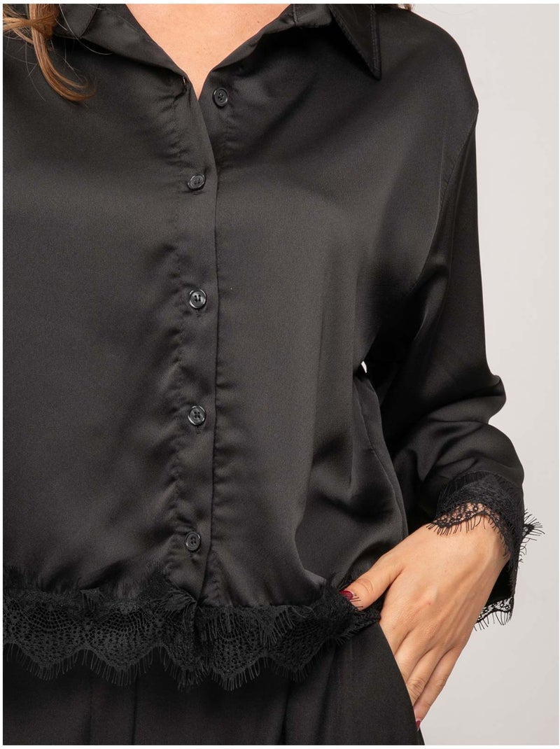 Camicia corta in raso bordata di pizzo olenka Nero - Kiabi