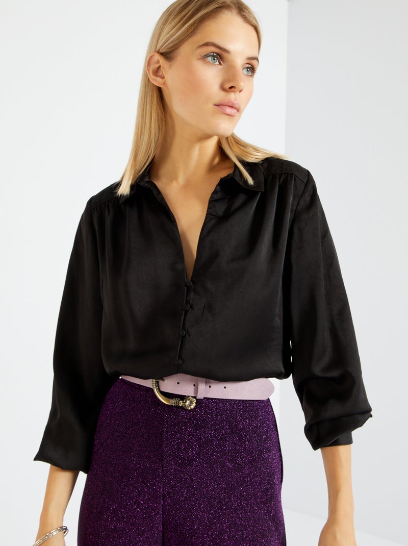 Camicia corta in raso Nero - Kiabi