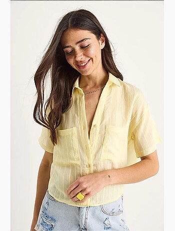 Camicia corta in viscosa a righe con dettaglio doppia tasca lucci