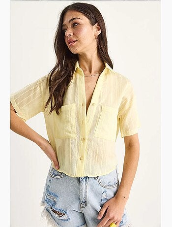 Camicia corta in viscosa a righe con dettaglio doppia tasca lucci