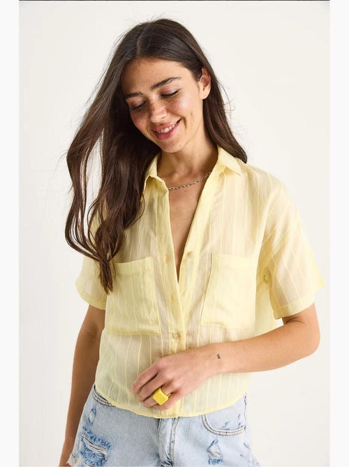 Camicia corta in viscosa a righe con dettaglio doppia tasca lucci - Kiabi