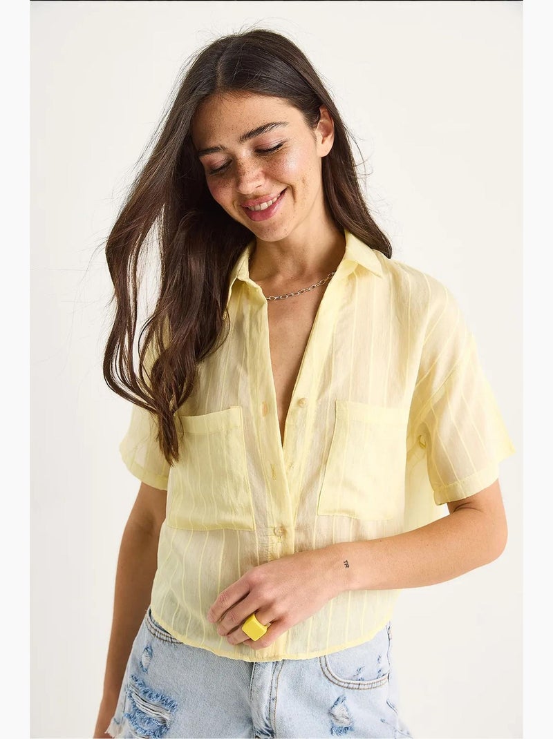 Camicia corta in viscosa a righe con dettaglio doppia tasca lucci Giallo limone - Kiabi