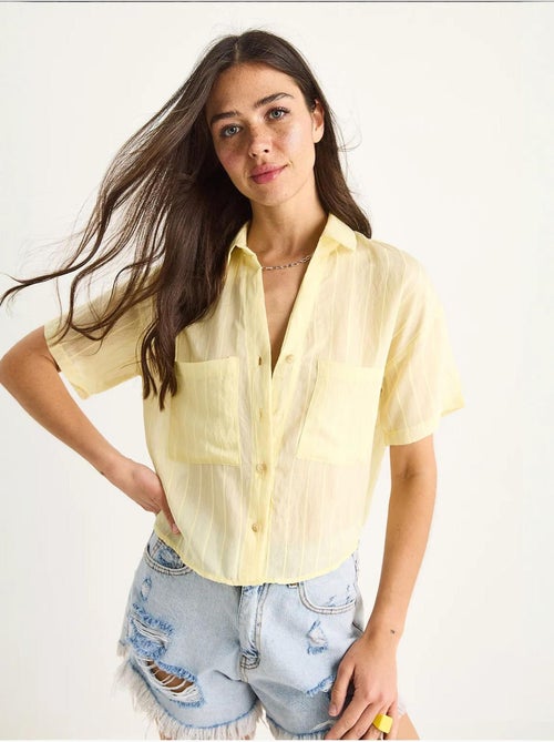 Camicia corta in viscosa a righe con dettaglio doppia tasca lucci - Kiabi