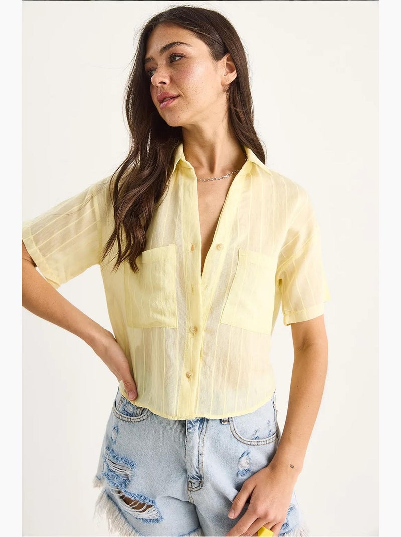 Camicia corta in viscosa a righe con dettaglio doppia tasca lucci Giallo limone - Kiabi