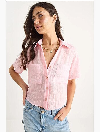 Camicia corta in viscosa a righe con dettaglio doppia tasca lucci