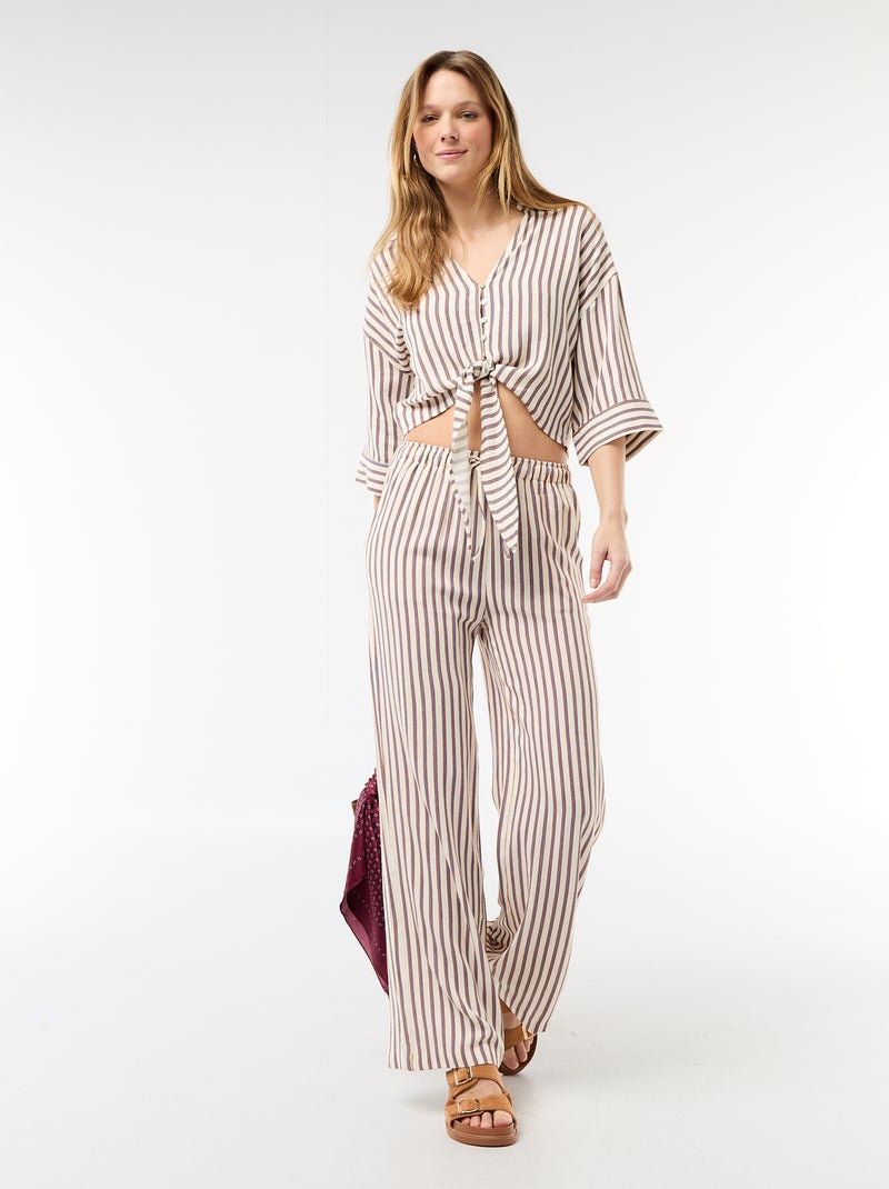 Camicia corta oversize annodata Beige - Kiabi