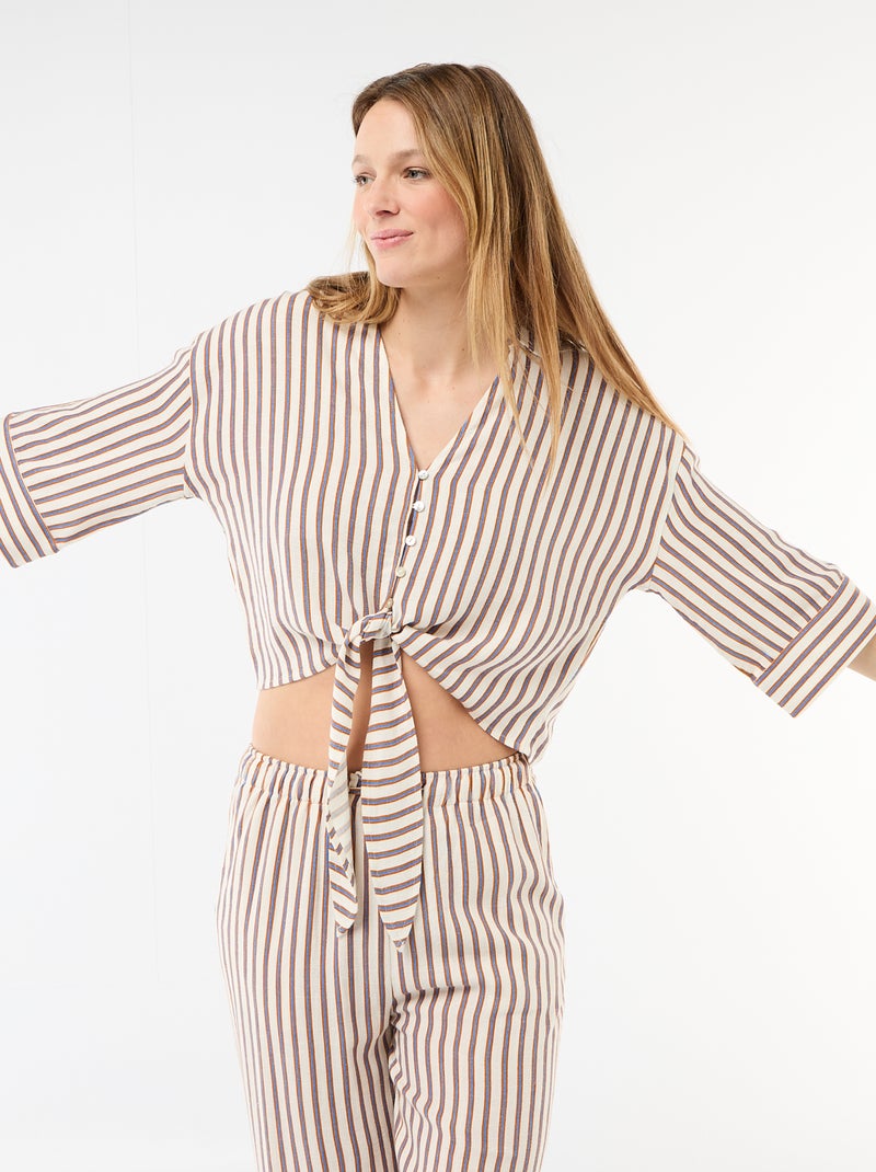 Camicia corta oversize annodata Beige - Kiabi