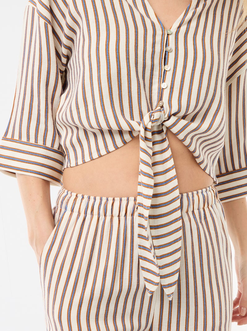 Camicia corta oversize annodata Beige - Kiabi