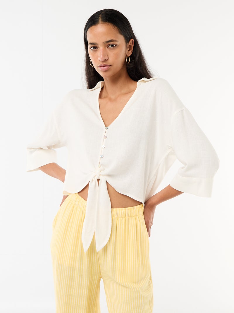 Camicia corta oversize annodata Bianco - Kiabi