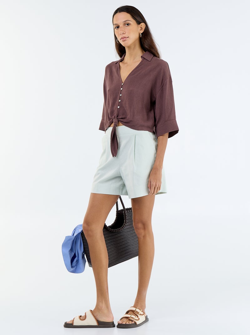 Camicia corta oversize annodata Marrone - Kiabi