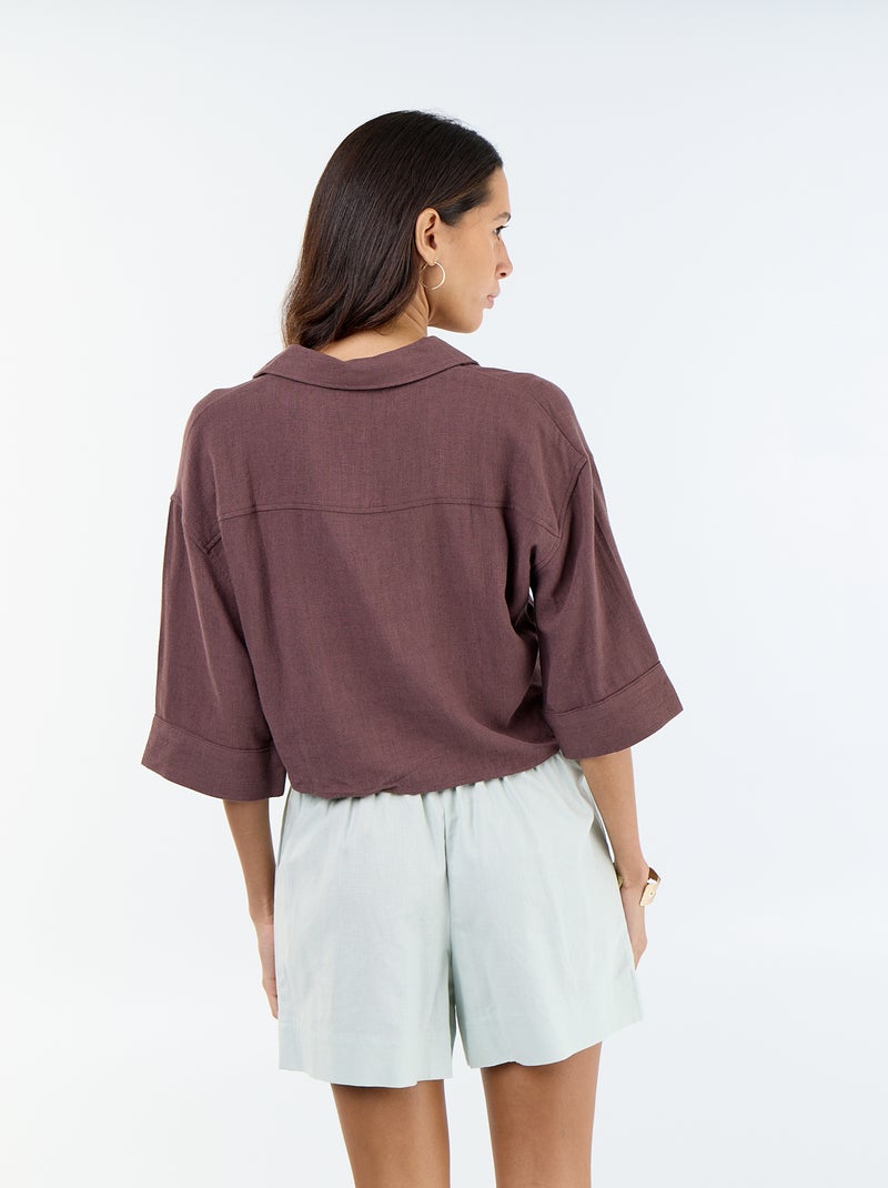 Camicia corta oversize annodata Marrone - Kiabi