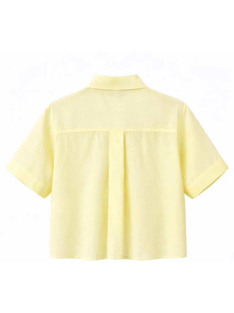 Camicia crop a maniche corte con accessori in pietra mixray Giallo limone - Kiabi