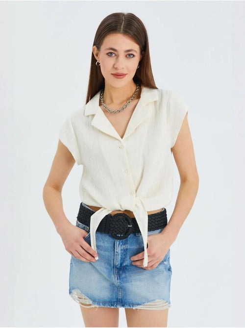 Camicia crop con dettaglio fiocco mixray - Kiabi Camicia crop con dettaglio fiocco mixray - Kiabi