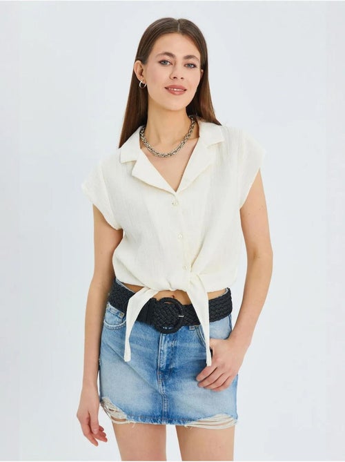 Camicia crop con dettaglio fiocco mixray - Kiabi Camicia crop con dettaglio fiocco mixray - Kiabi