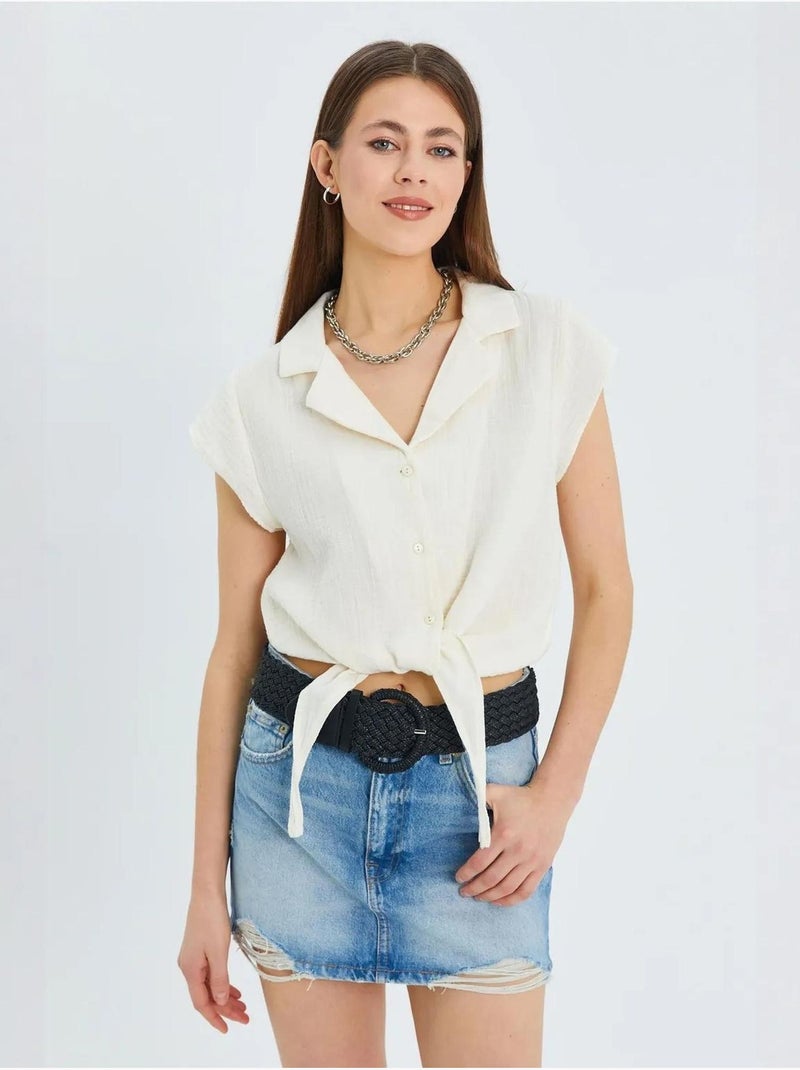 Camicia crop con dettaglio fiocco mixray Beige - Kiabi