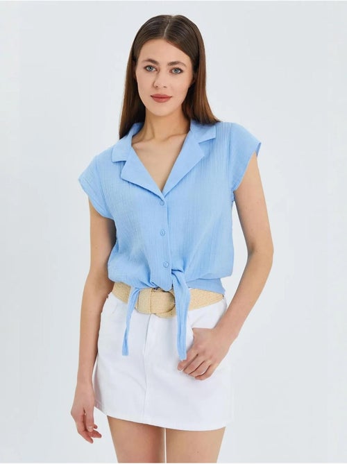 Camicia crop con dettaglio fiocco mixray - Kiabi Camicia crop con dettaglio fiocco mixray - Kiabi