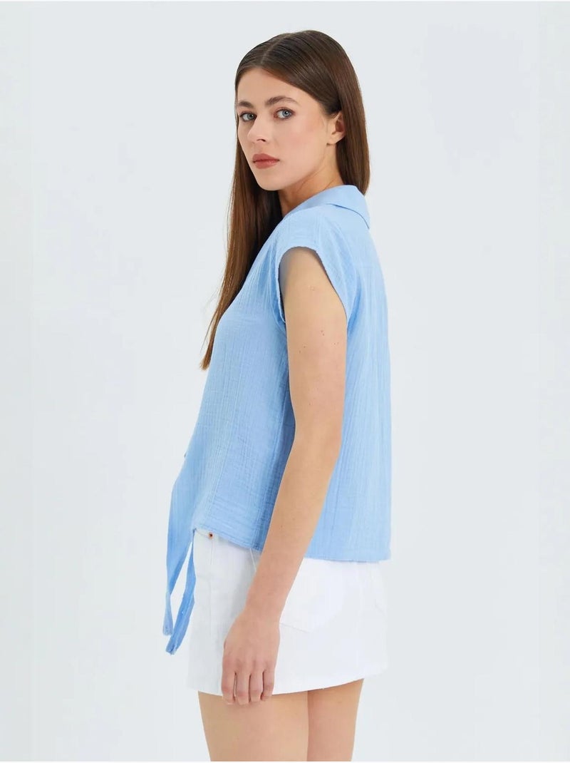Camicia crop con dettaglio fiocco mixray Blu cielo - Kiabi
