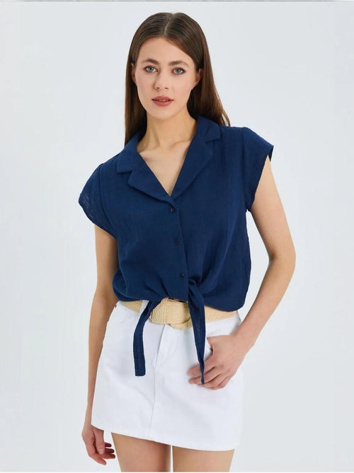Camicia crop con dettaglio fiocco mixray - Kiabi Camicia crop con dettaglio fiocco mixray - Kiabi