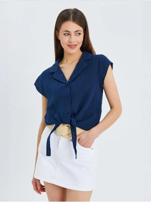Camicia crop con dettaglio fiocco mixray - Kiabi Camicia crop con dettaglio fiocco mixray - Kiabi