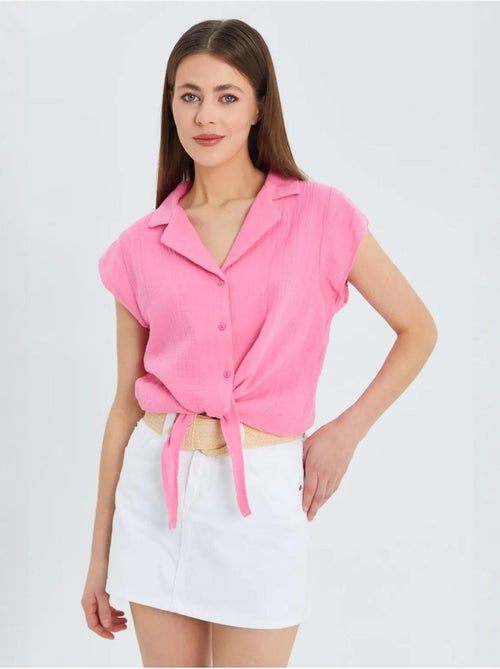 Camicia crop con dettaglio fiocco mixray - Kiabi Camicia crop con dettaglio fiocco mixray - Kiabi
