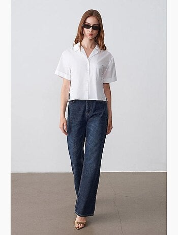Camicia crop da donna in popeline di cotone dilvin