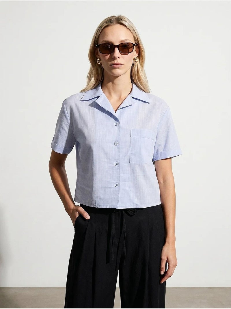 Camicia crop da donna in popeline di cotone dilvin Blu cielo - Kiabi