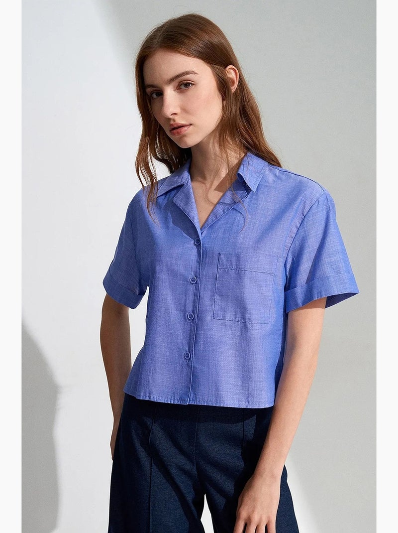 Camicia crop da donna in popeline di cotone dilvin Blu pastello - Kiabi