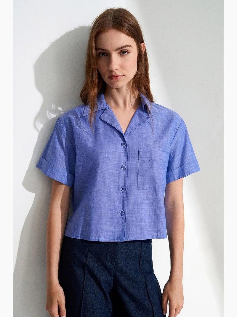 Camicia crop da donna in popeline di cotone dilvin Blu pastello - Kiabi