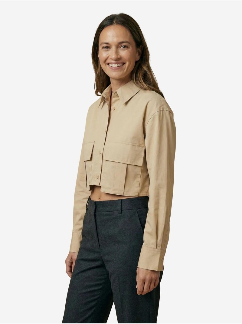 Camicia crop in popeline di cotone my fashion Cammello - Kiabi