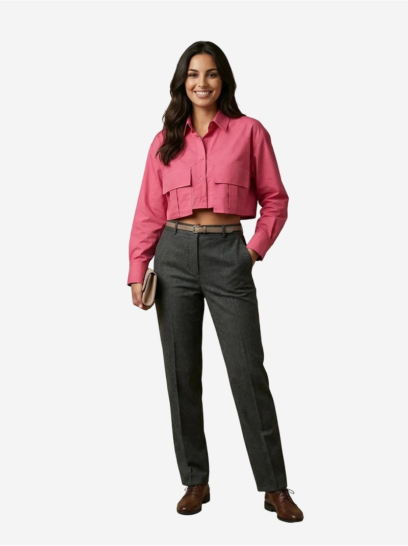Camicia crop in popeline di cotone my fashion Magenta - Kiabi