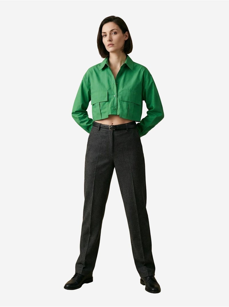 Camicia crop in popeline di cotone my fashion Verde - Kiabi