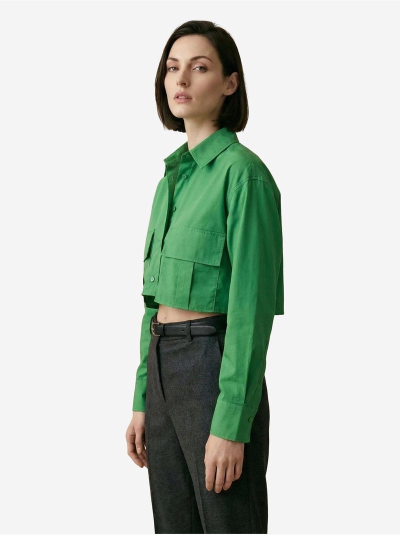 Camicia crop in popeline di cotone my fashion Verde - Kiabi