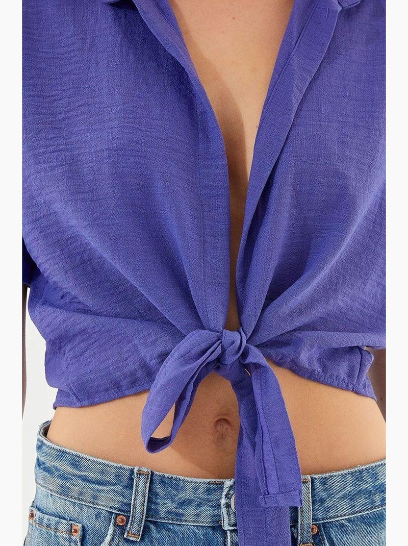 Camicia crop slim fit con scollo a v e chiusura con laccetto mixray Lavanda - Kiabi