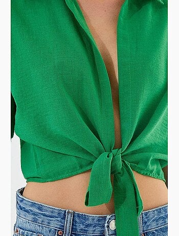 Camicia crop slim fit con scollo a v e chiusura con laccetto mixray