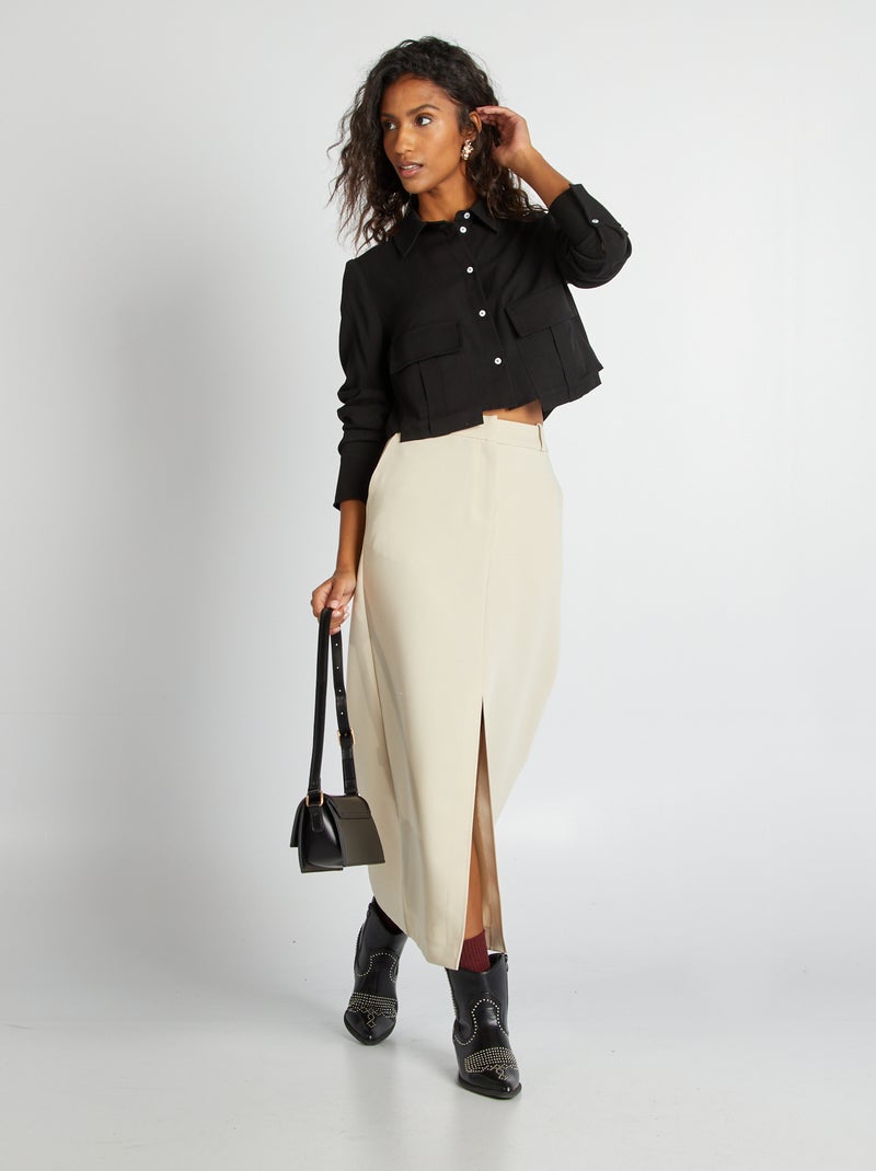 Camicia cropped a maniche lunghe NERO - Kiabi