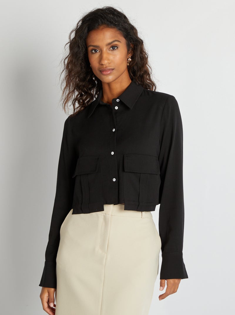 Camicia cropped a maniche lunghe NERO - Kiabi