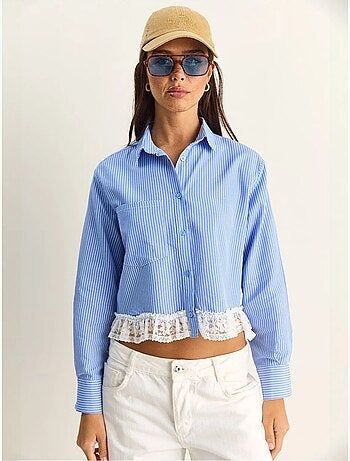 Camicia cropped a righe con abbottonatura frontale lucci