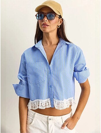 Camicia cropped a righe con abbottonatura frontale lucci