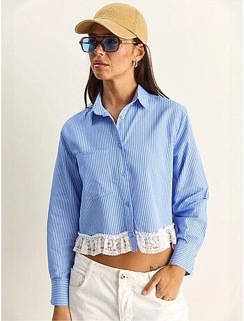 Camicia cropped a righe con abbottonatura frontale lucci