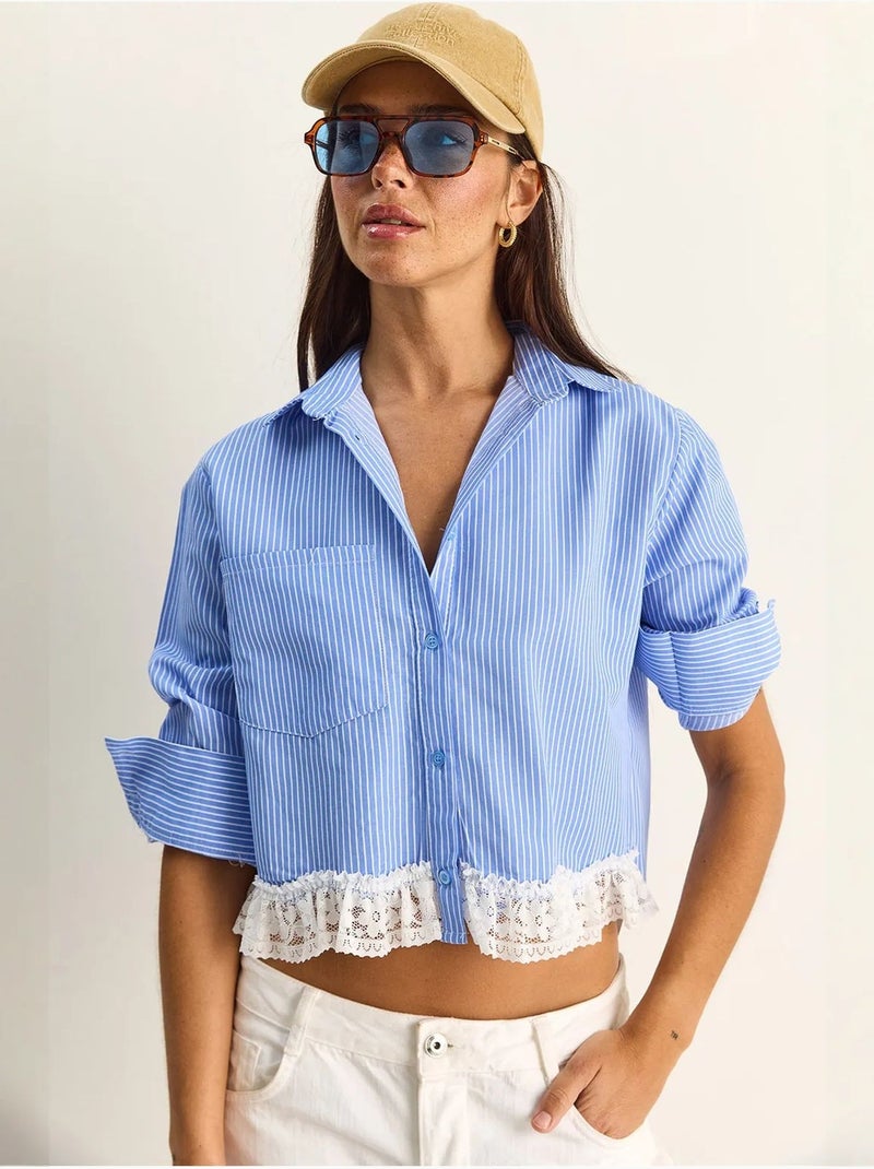 Camicia cropped a righe con abbottonatura frontale lucci Blu cielo - Kiabi