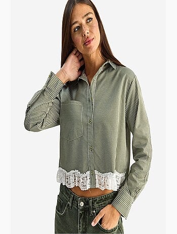 Camicia cropped a righe con abbottonatura frontale lucci