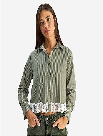 Camicia cropped a righe con abbottonatura frontale lucci