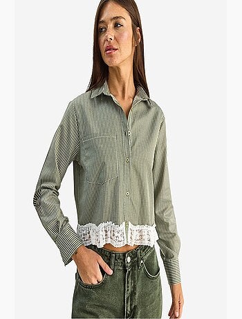 Camicia cropped a righe con abbottonatura frontale lucci