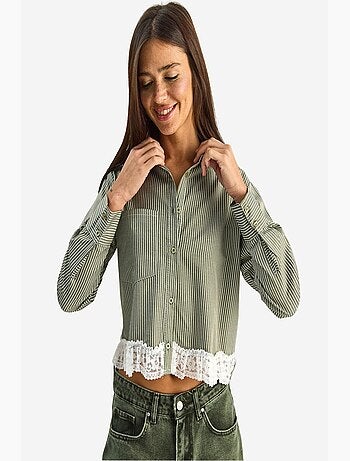 Camicia cropped a righe con abbottonatura frontale lucci