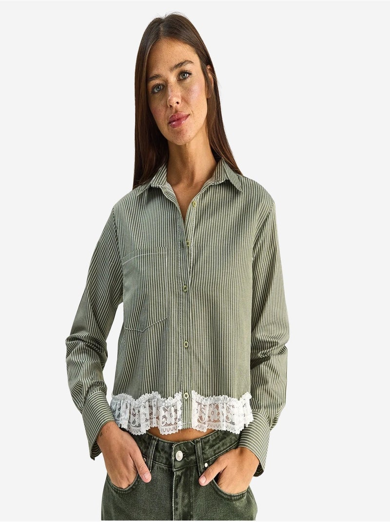 Camicia cropped a righe con abbottonatura frontale lucci Cachi - Kiabi