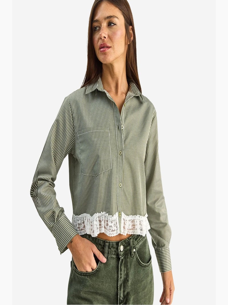 Camicia cropped a righe con abbottonatura frontale lucci Cachi - Kiabi