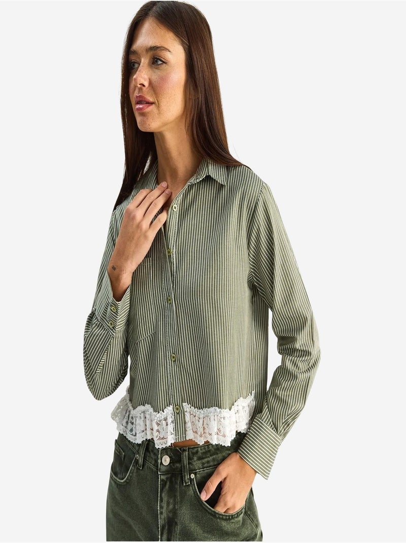 Camicia cropped a righe con abbottonatura frontale lucci Cachi - Kiabi