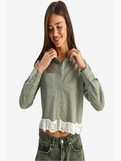Camicia cropped a righe con abbottonatura frontale lucci - Kiabi Camicia cropped a righe con abbottonatura frontale lucci - Kiabi