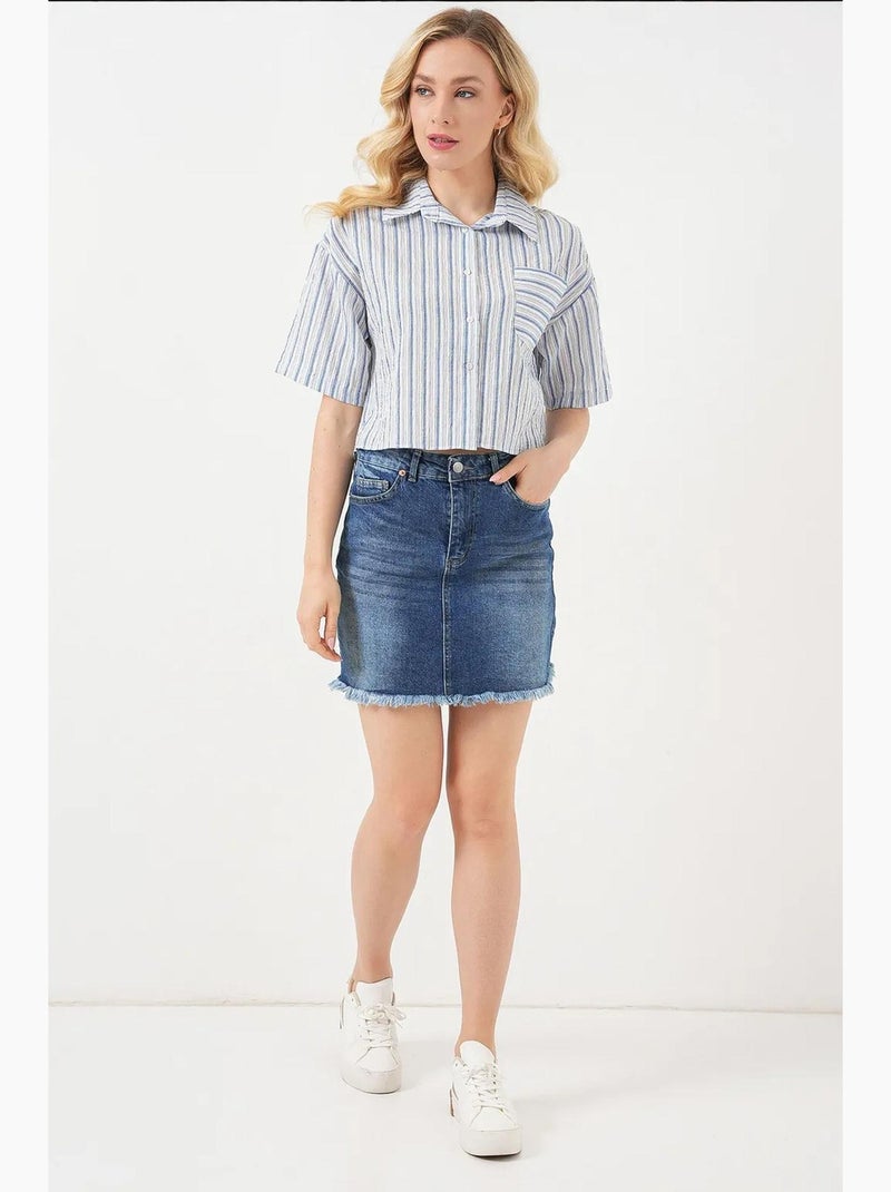Camicia cropped a righe con tasca bdart Blu chiaro - Kiabi